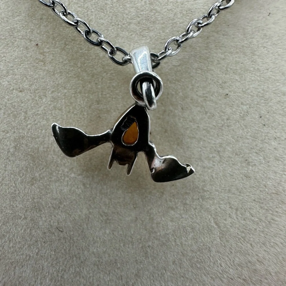 Silver and Amber Bat Pendant on Stainless Steel Chain